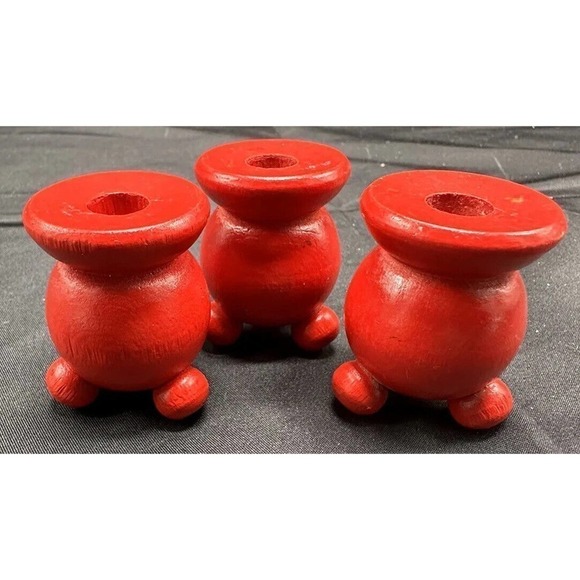 Other - Three Scandinavian Red Candlestick Taper Candle Holders Sweden Nordic Vintage